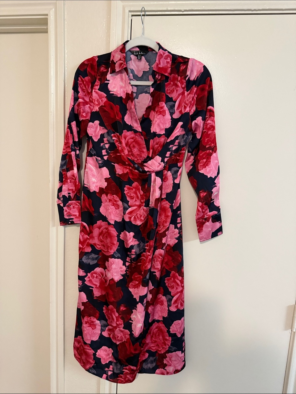 Nicole Miller Pink & Red Floral Wrap Robe